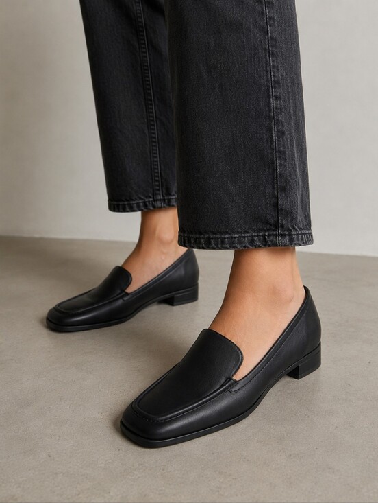 Open End Shoes - Open Edit Black Loafer Shoes Size 7.5